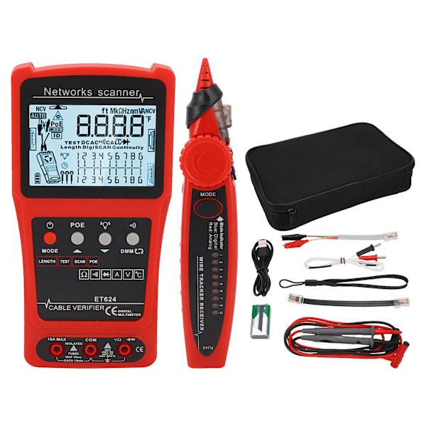 Multifunksjonell kabelsporer CAT5 CAT6 nettverkskabeltester Line Finder Digital kretsanalysator med batteri
