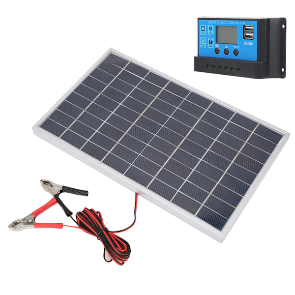 15W 18V polykristallin solpanel 12V/24V PWM Solar Controller 2st LED-lampa för bilar husbilar Fartygsbatteriladdare (20A)