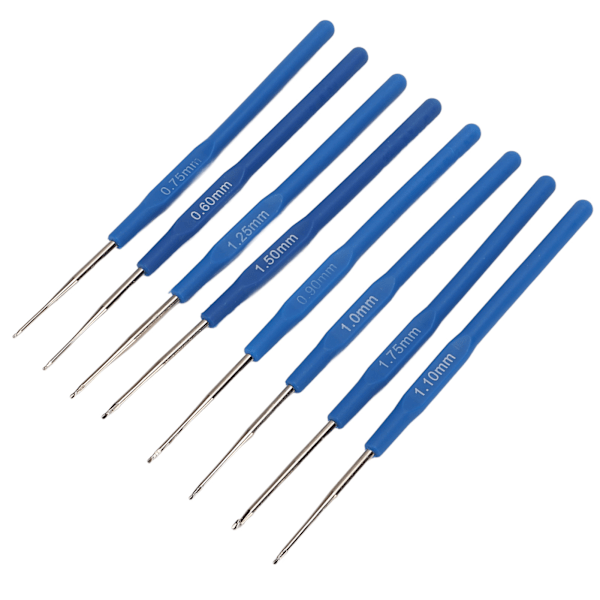 8 st Virknålar Blå Tunna Ergonomiska Handtag Polering Behandling Rostfritt stål Stickor Set för vävning