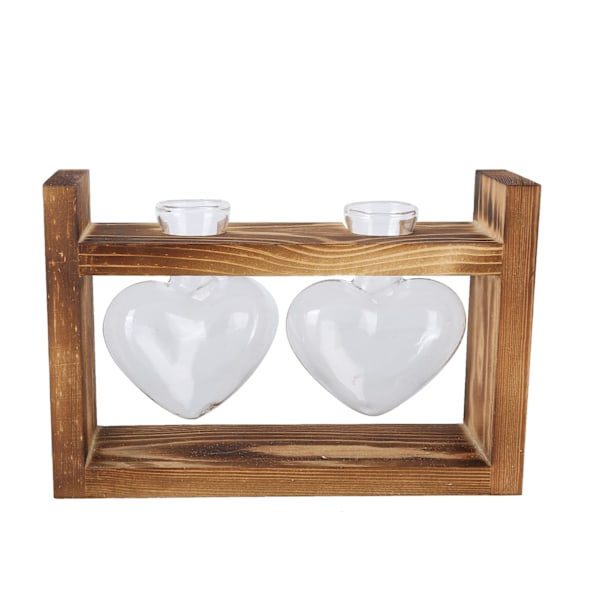 Innovativ blomkruka med vintage träram Transparent bordsvas Hemdekoration (2 hjärtformade flaskor)