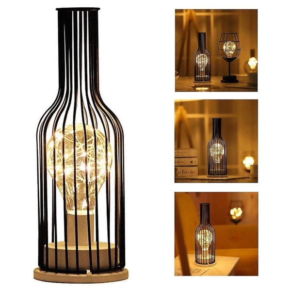 Punaviinin muotoinen lamppu Led-lamppu Viinikuppipöytä Kevytmetallinen takorautalamppu Moderni kodinsisustus