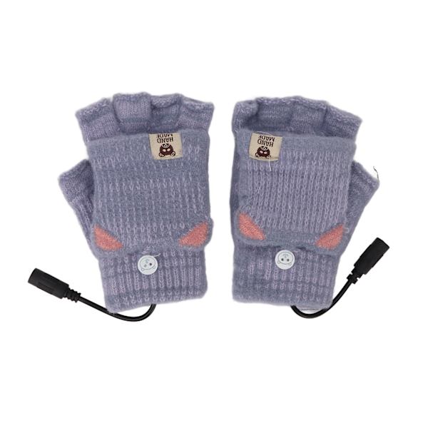 USB Uppvärmda Handskar Vante Herr Dam Vinterstickad Fingerless Hand Warmer Värmehandskar för kontorsarbete Blå