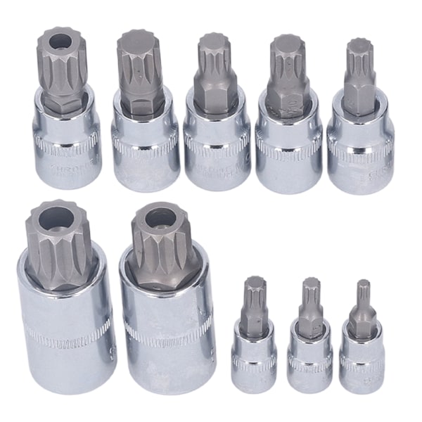 10 kpl Triple Square Spline Bit Sockel M4 - M18 1/4in 3/8in 1/2in Drive CR V Bit Sockel Set säilytyslaatikolla