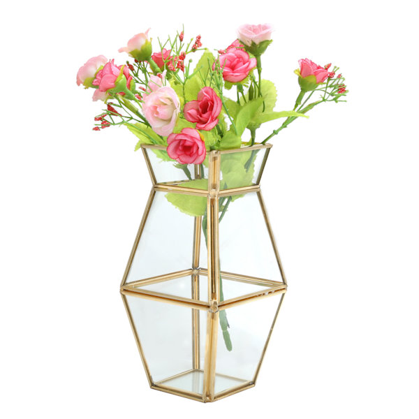 Geometrisk förvaringsbehållare av glas Inbäddad kopparremsa Vasformad blomkruka Planthållare