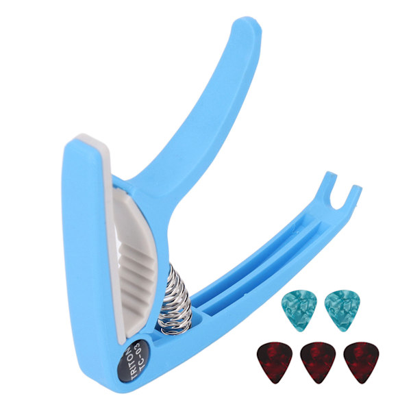Elgitarr Capo ABS Quick Release Ukulele Gitarr Capo Set med 5 st gitarrval för Mandolin Banjo Blue