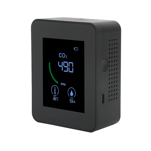 Kulldioksiddetektor USB-lading TVOC-sensor Halvleder Luftkvalitetsmonitor med temperatur- og fuktighetsmåling Svart