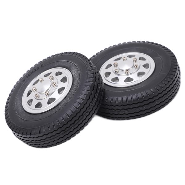 2 stk. metal forhjul med 22 mm bredde gummidæk til Tamiya 1/14 RC Trailer Traktor Truck Sølv