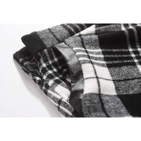 Varm Tartan Ull Maxi Kjol för Kvinnor, Svart och Vit, Plus Storlek Medium, Elastisk Midja, Mid-Vad Längd