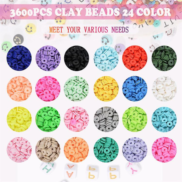 3600 stk Clay Flat Beads Polymer Clay Beads 24 Farver 6mm Runde Clay Spacer Beads Lerperler til smykker