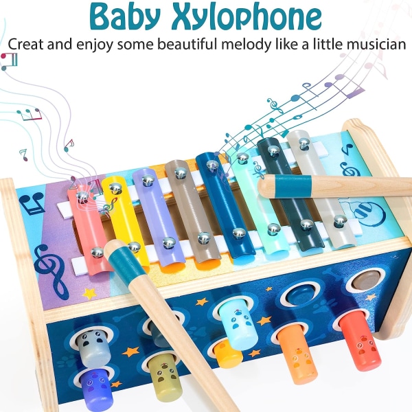 Montessori-puinen lelu 2 3 4-vuotiaille lapsille vasaralelu, jossa iskevä penkki 2 värillinen ksylofoni vasaranumero lajittelu labyrintti varhaisen kehityksen lelu