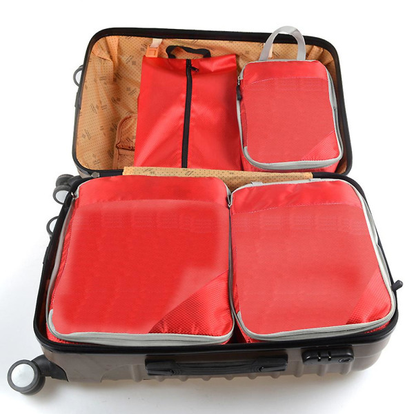 Reiseoppbevaringsposesett Skoveske Firedelt sett Bærbar sammenleggbar sorteringsveske red