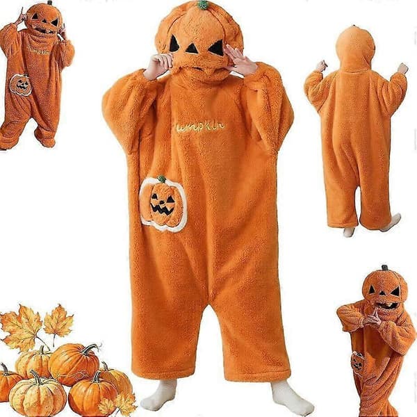 2026 Halloween græskar-pyjamas med plys og lanterne M