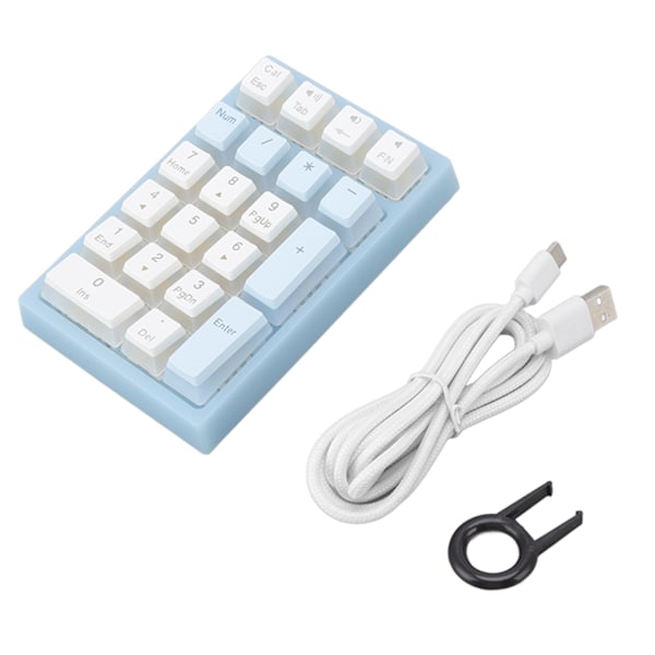 21 Tasters Numerisk Tastatur RGB Baggrundsbelyst Ergonomisk Lille Mekanisk Numpad Numerisk Tastatur til Bærbar Computer Blå og Hvid