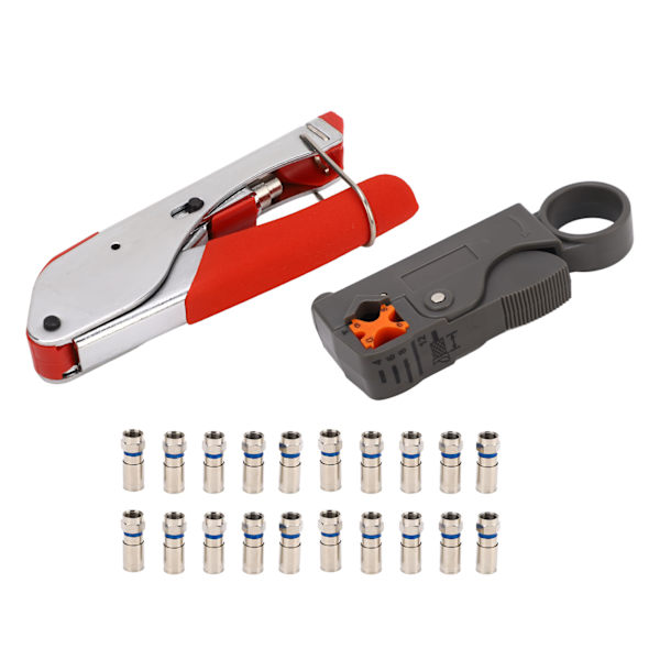 Koaksialkabel Crimper Wire Stripper Crimptænger med 20 stk F-stik til RG6