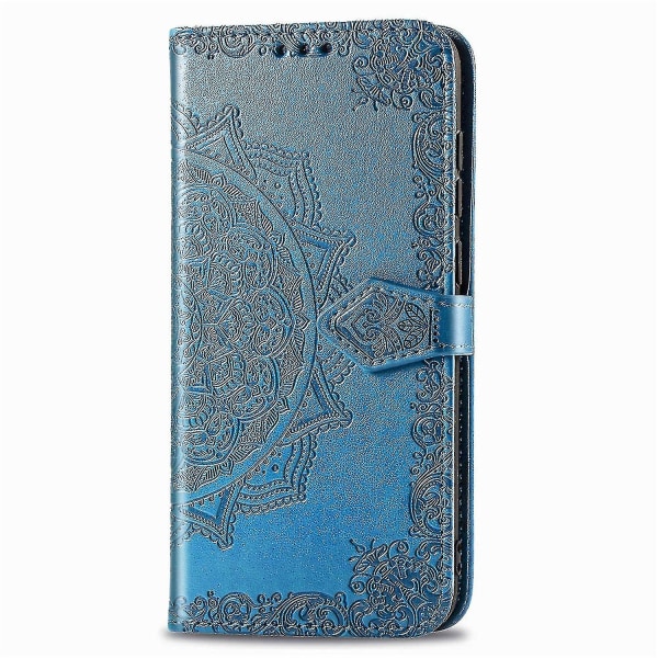 Oppo A73 5g/a53 5g case nahkainen lompakon cover kohokuvioitu Mandala magneettinen läppäsuoja Iskunkestävä - sininen