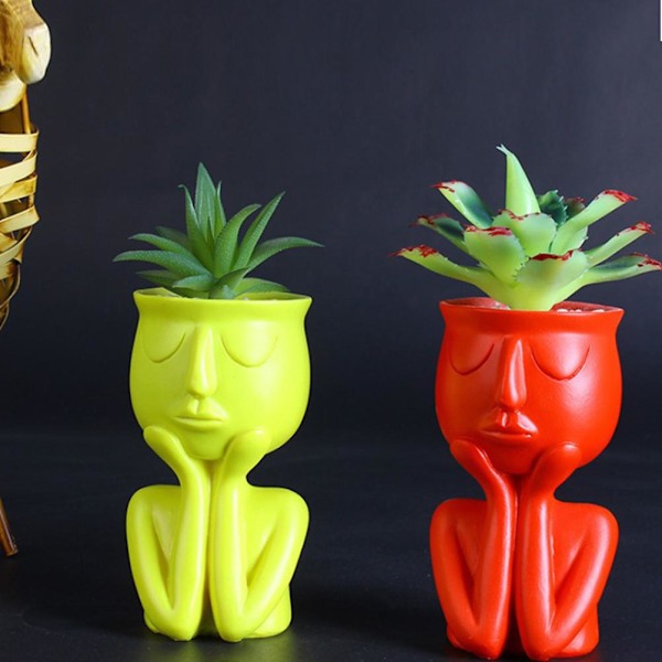 Harts Suckulent Planter Kruka Huvud Ansikte Blomma Växt Vas Hem Trädgård Dekor Skulptur