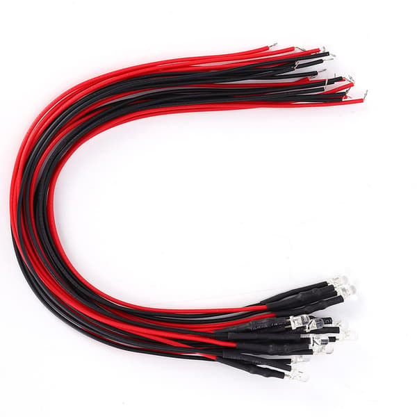 50 stk. Diode Kablet Lysende Rundt Hode Fremhev Rett Plugg LED-perler 12V 3mm