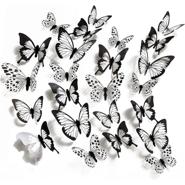 Vægsommerfugle,Sort og hvid sommerfugle-klistermærke,48 stk. DIY-sommerfugle-vægklistermærker,3D-sommerfugl-vægklistermærker