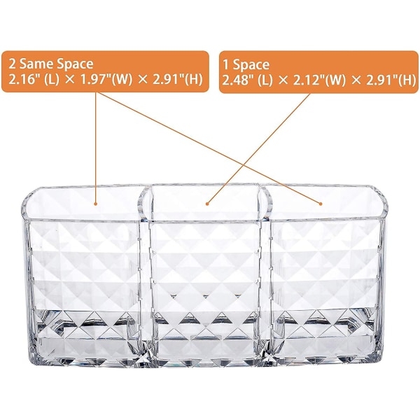 Sminkborsthållare med 3 fack, akryl klar liten gnistrande organizer för fåfänga