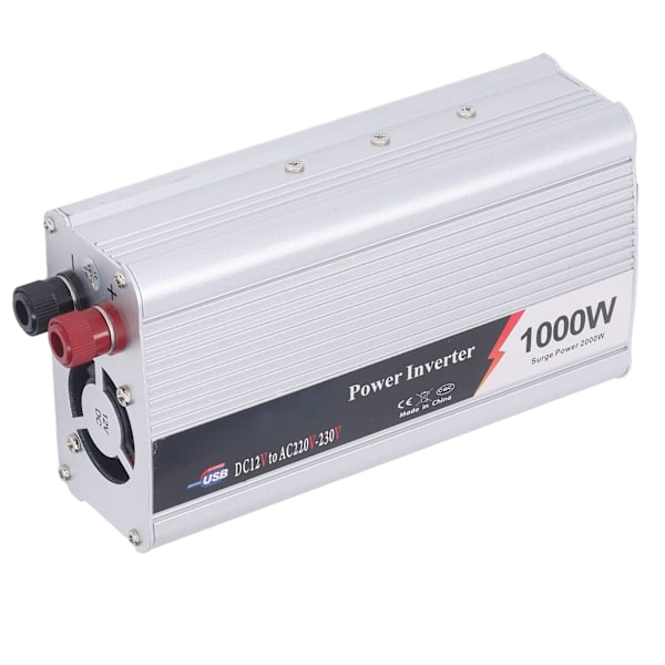 Ajoneuvovirran muuntaja 1000W USB-liitäntä Hiljainen jäähdytystuuletin Auton muuntaja DC12V AC220‑230V