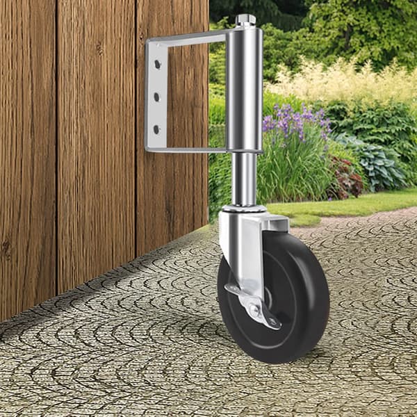 Spring-loaded gate wheels, aging-resistant, rubber gate wheels, heavy-duty wheels with universal mounting plate compatible with wooden gates