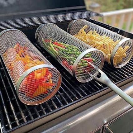 [NX]2-pak BBQ-bur rundt tønde udendørs BBQ rygebure bærbart roterende rustfrit stålbure