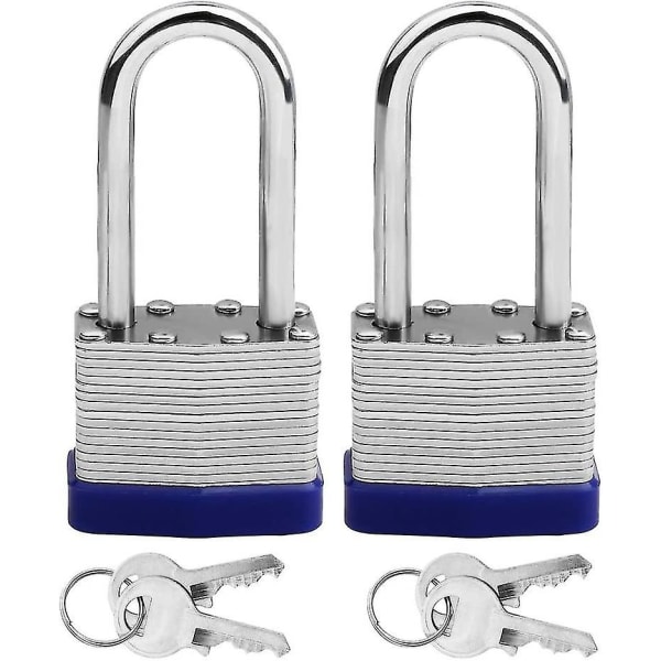 2-pack hänglås med nycklar, nyckelhänglås i laminerat stål Långt lås med nycklar 44 mm kraftigt nyckelhänglås