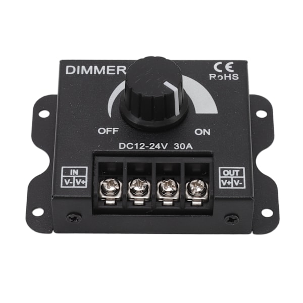 LED-Dimmer Enkanals PWM-belysning Trinløs Dimmerkontrol til 5050 3528 Enfarvede Lysstrimler DC 12V-24V 30A
