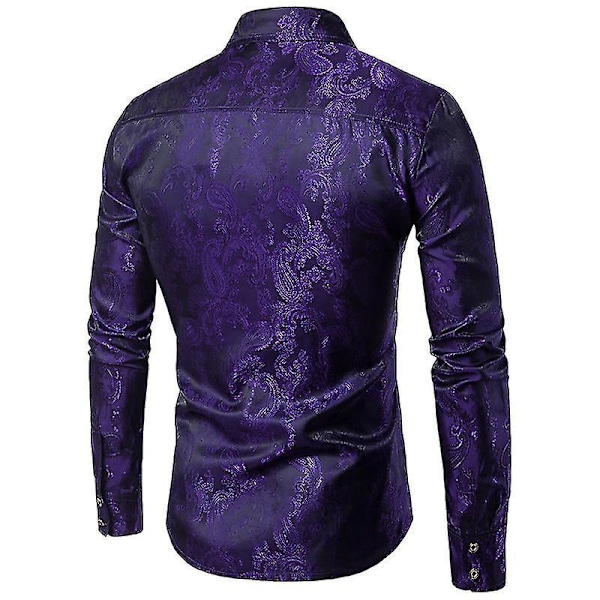 Cashew Flower Broderad Kavajshirt för Män - Långärmad (Lila, M)
