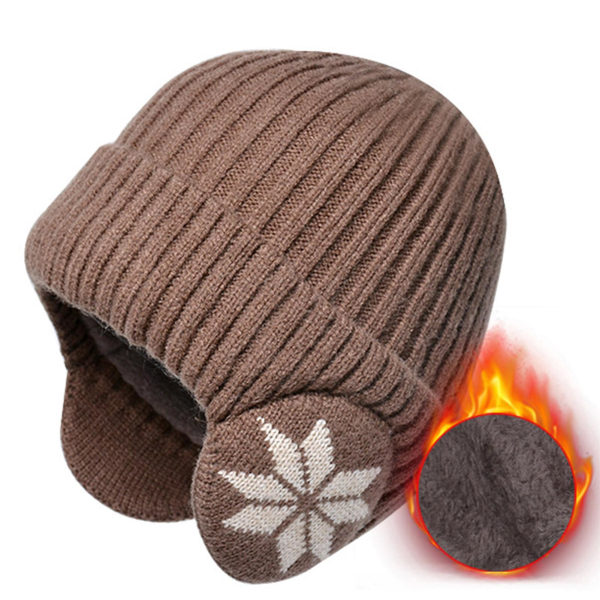 Vinter varm stickad ullmössa plysch tjock hatt för män för kvinnor utomhuscykling hörselskydd Huvudmössa Khaki