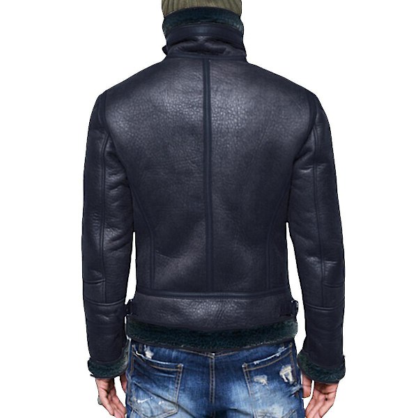 Vintermænds Sort Læderjakke med Pelskrave og Lynlåsdetalje 2XL