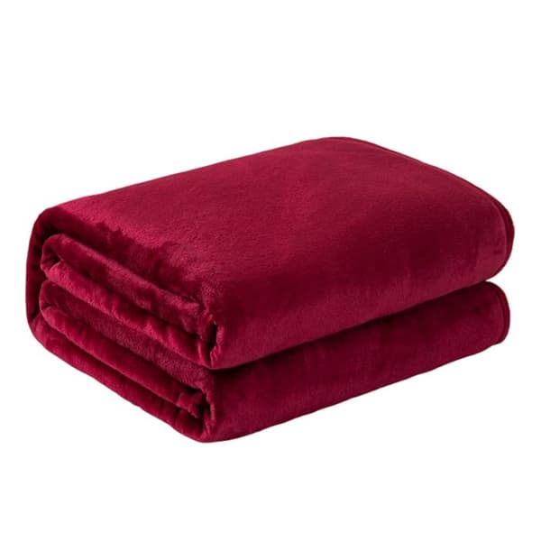 Blødt og luftigt fleecetæppe til seng eller sofa, letvægts flanneltæppe, 127 x 152 cm, bordeaux