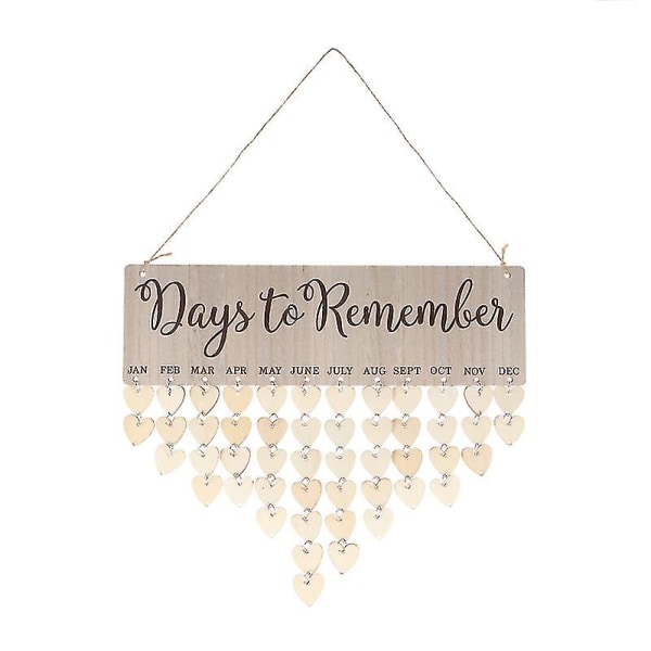 Dagar att komma ihåg Påminnelsestavla Gör-det-själv-träkalender hängande dekor med hjärtformad tallrik