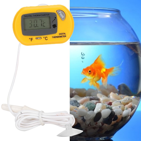 Digital LCD-sensor Akvarium Vattentermometer Styrenhet Kabelansluten Fisktank Tillbehör gul