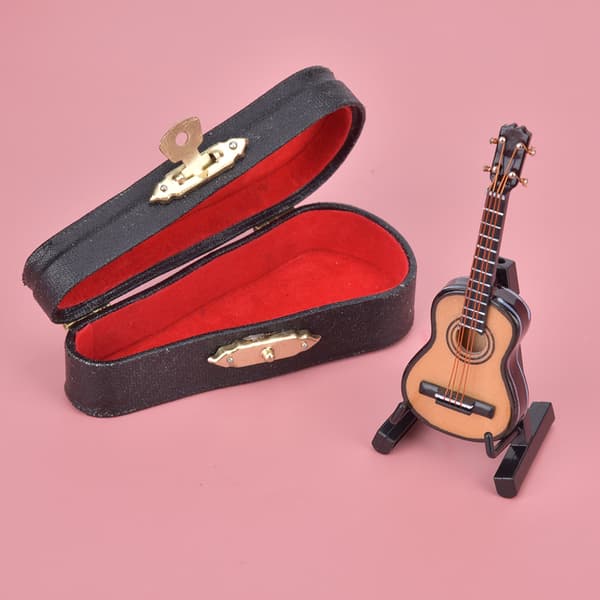 Miniatyr klassisk gitarrmodell Mini tre gitarrmodell dekorasjon Musikkinstrument Modell 8cm