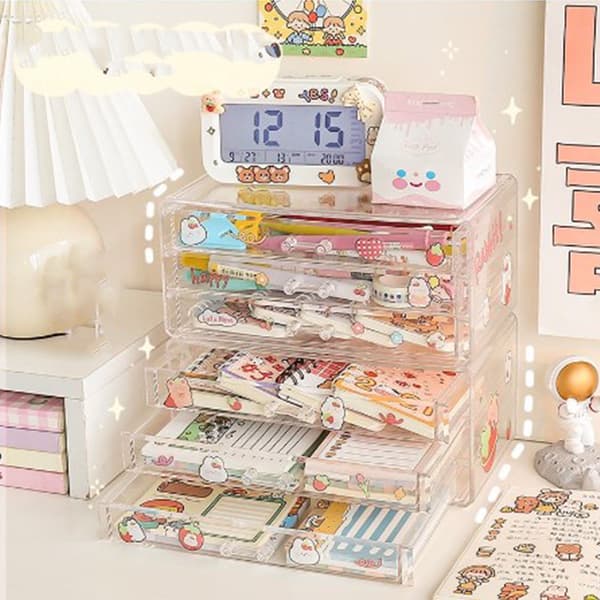 Bordsmakeup Läppstift Förvaringslåda Transparent 3-lagers Kosmetisk Låda Akrylbehållare Organizer
