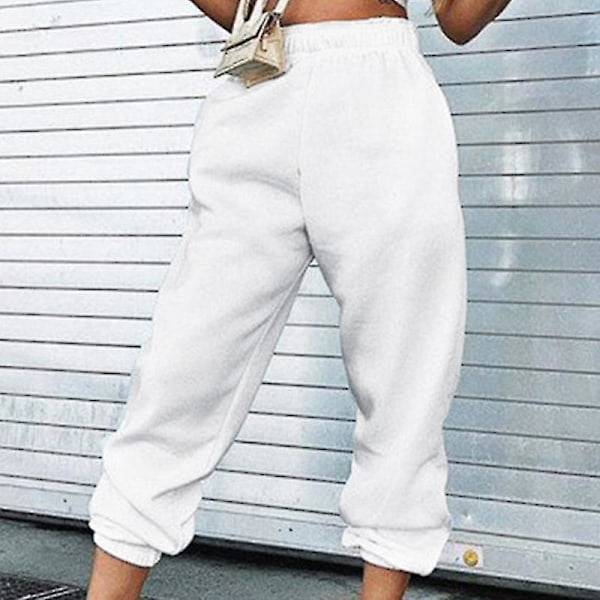 Avslappnade Oversize Dam Vita Joggers Gym Elastiska Byxor