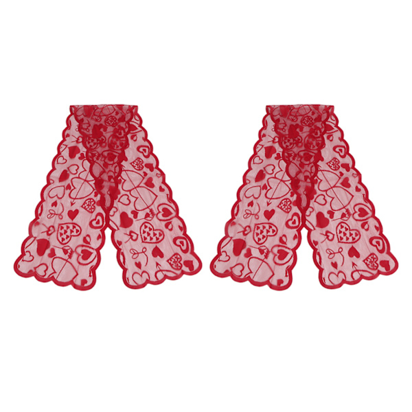 2 kpl Hääpöytäjuoksuja Love Heart Print Pitsi Punainen Pöytäjuoksu Koriste Ystävänpäivä Vuosipäiväjuhla 71,7x13in