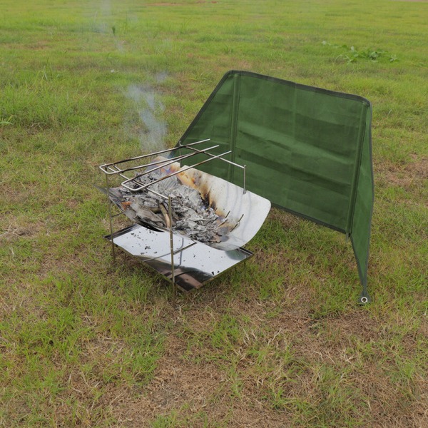 Utendørs campingovn sammenleggbar frontrute piknik vindskjerm klut BBQ Grill vindskjerm vindtett utstyr med oppbevaringspose, modell: Grønn S