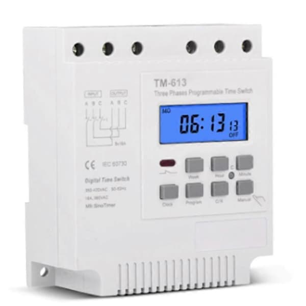Trefase 380V 415V TIMER Programmerbar strømbryter med bakgrunnsbelysning White