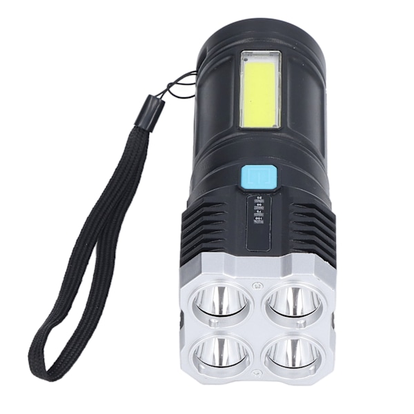 Quad Core Bright LED-ficklampa USB Uppladdningsbar utomhus multifunktionell spotlight med batteriindikator