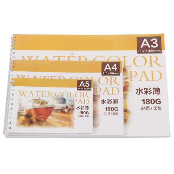 3st akvarellkuddar 24 sidor 180g syrafritt papper A3 A4 A5 Professionell akvarellpappersbok för att skissa målning
