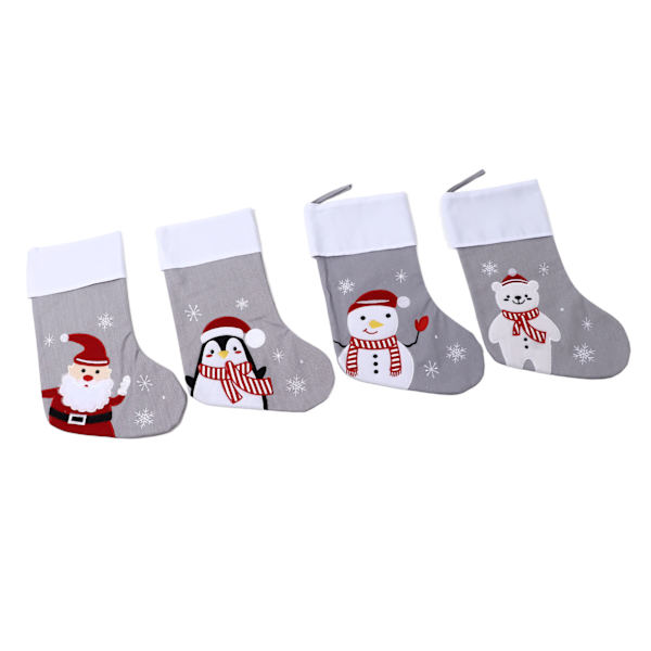 4st Julstrumpor Tecknad Penguin Björn Jultomten Snögubbe Print Xmas Strumpor Set för familjehelgens julfest