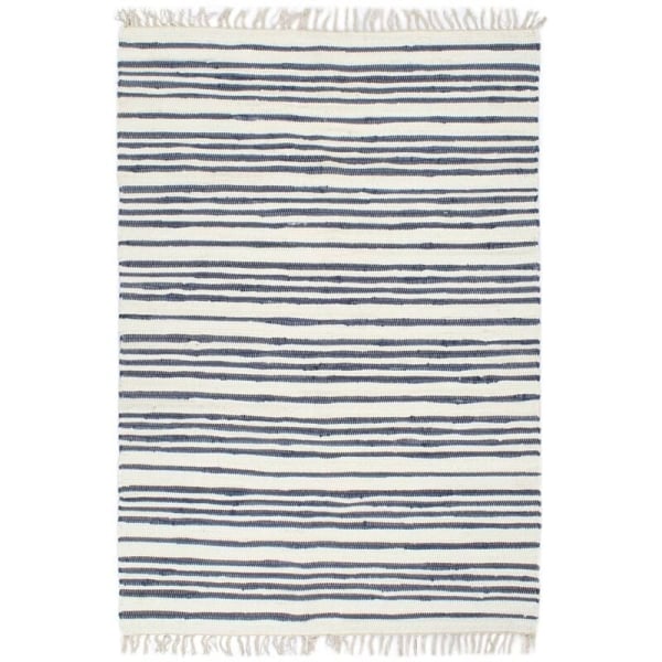 Käsin kudottu chindi-matto Puuvilla 120x170 cm Sininen ja valkoinen
