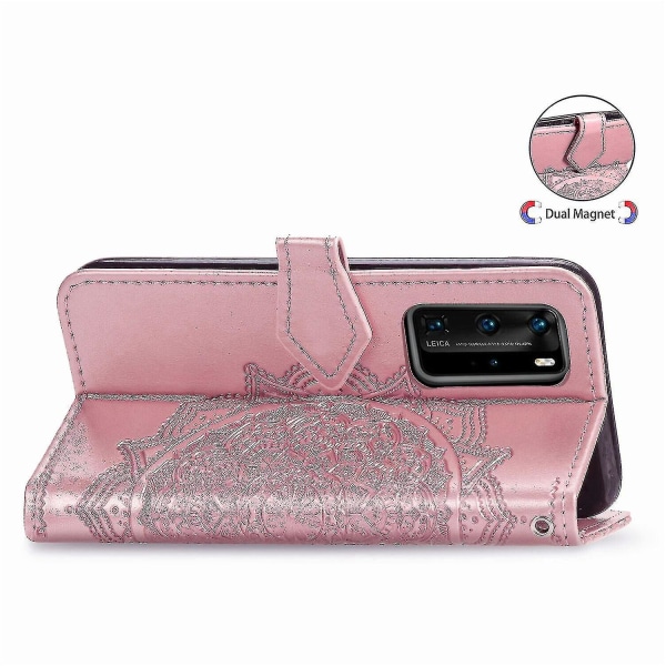 Huawei P40 Pro veske Lommebokdeksel i skinn Emboss Mandala Magnetic Flip Protection Støtsikker - Rose gull