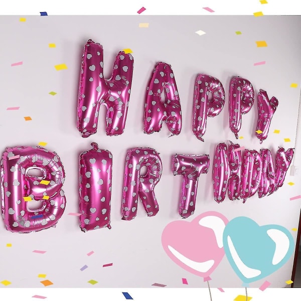 Puhallettava Happy Birthday -banneri ilmapallo, hopea, 16 tuuman kirjaimet, kalvo, vaaleanpunainen