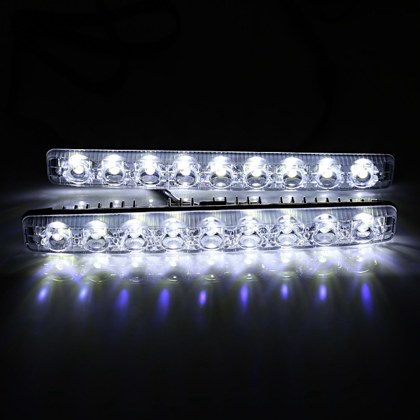 2 stk. Hvit 9-LED Lang Stripe Kjørelys DRL Bil Tåke Dag Kjørelys
