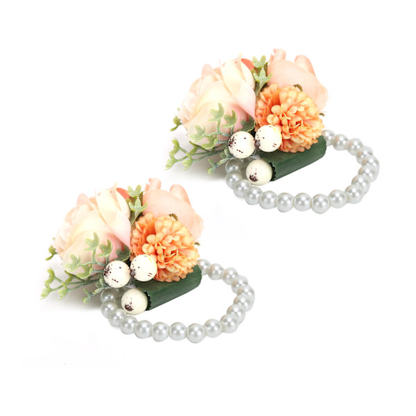 2 stk/pose Brudesvenninne håndledsblume kunstig håndblomst for bryllupsdag Cocktailparty Orange