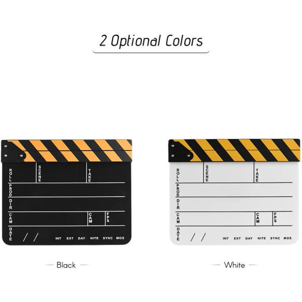 Dry Erase Akryl Regissør Film Clapperboard Film TV Cut Action Scene Clapper Board Skifer med stafettpinnen Gul/Sort, Svart, Modell: Blackboard