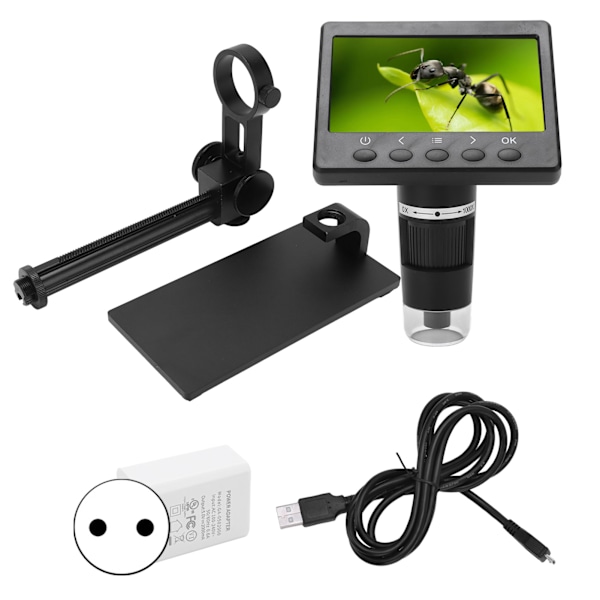 4,3-tommer LCD digitalt mikroskop High Definition 1000X USB-videomikroskop til telefonreparation EU-stik